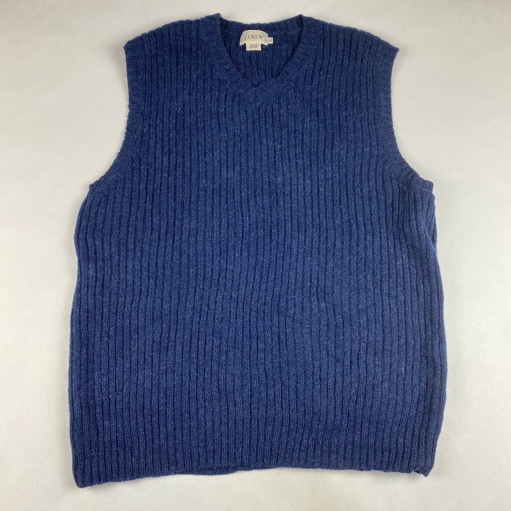 J Crew Men's 100% Wool Sweater Vest Size XL Blue Pullover